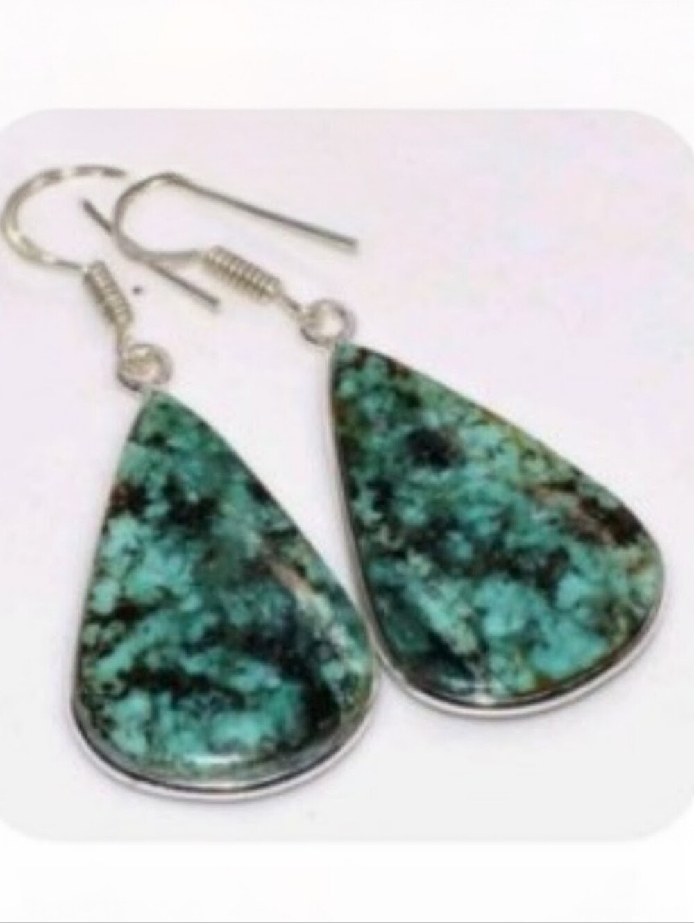 African Turquoise Gemstone 925 Sterling Silver Handmade Drop Dangle Earrings